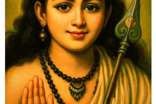 Divine Murugan painting in traditional Tamil art style